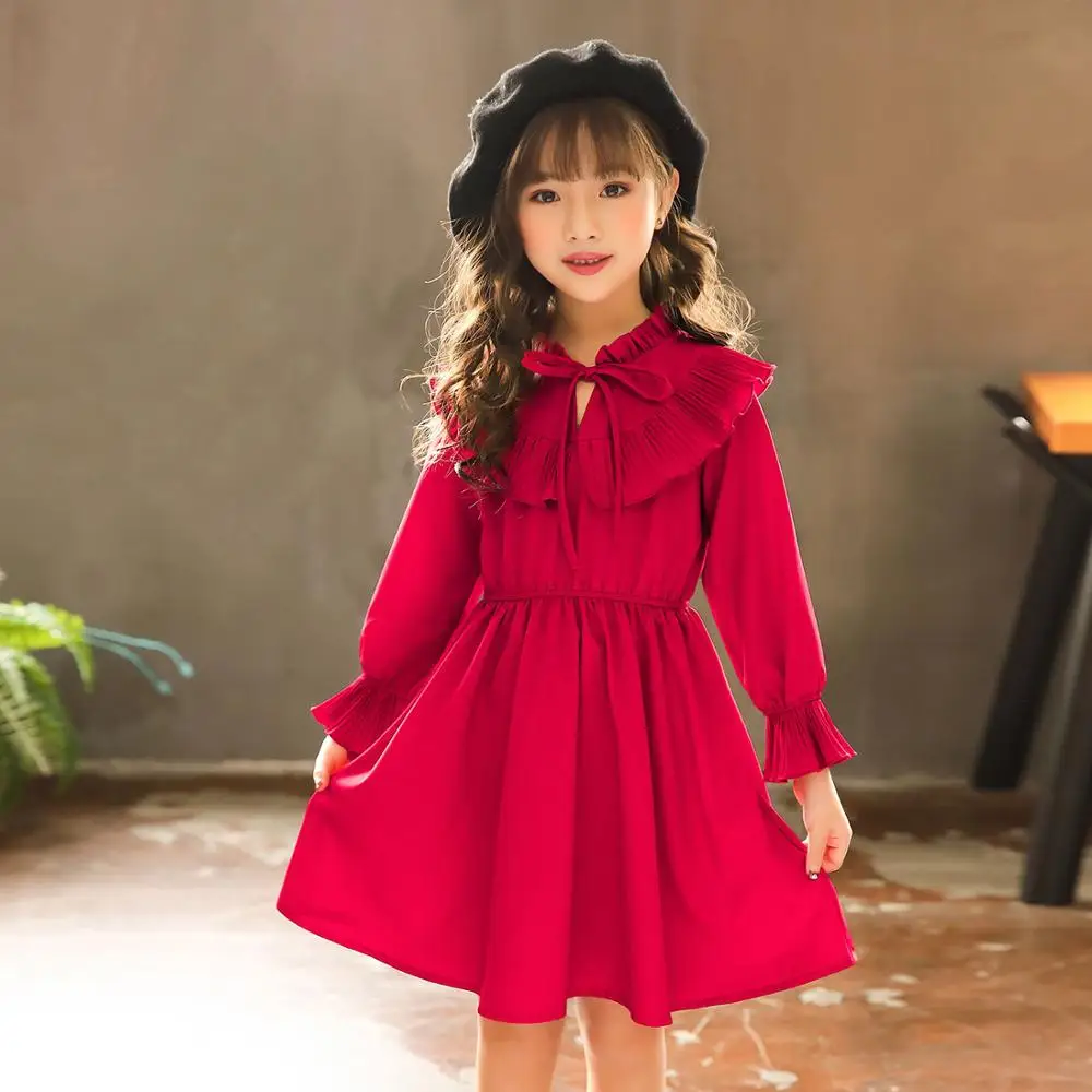 

Платье принцессы для девочек-подростков, хлопковое, повседневное, красное, в Корейском стиле, на весну-лето, 2020