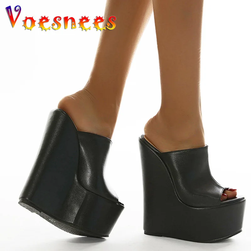 

Женские удобные сланцы Voesnees, черные сандалии на танкетке 16 см, летняя песчаная обувь на толстой платформе, 2022