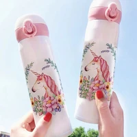 thermal cup cute bouncing lid stainless steel tumbler thermal insulation vacuum cup portable kawaii unicorn water bottle