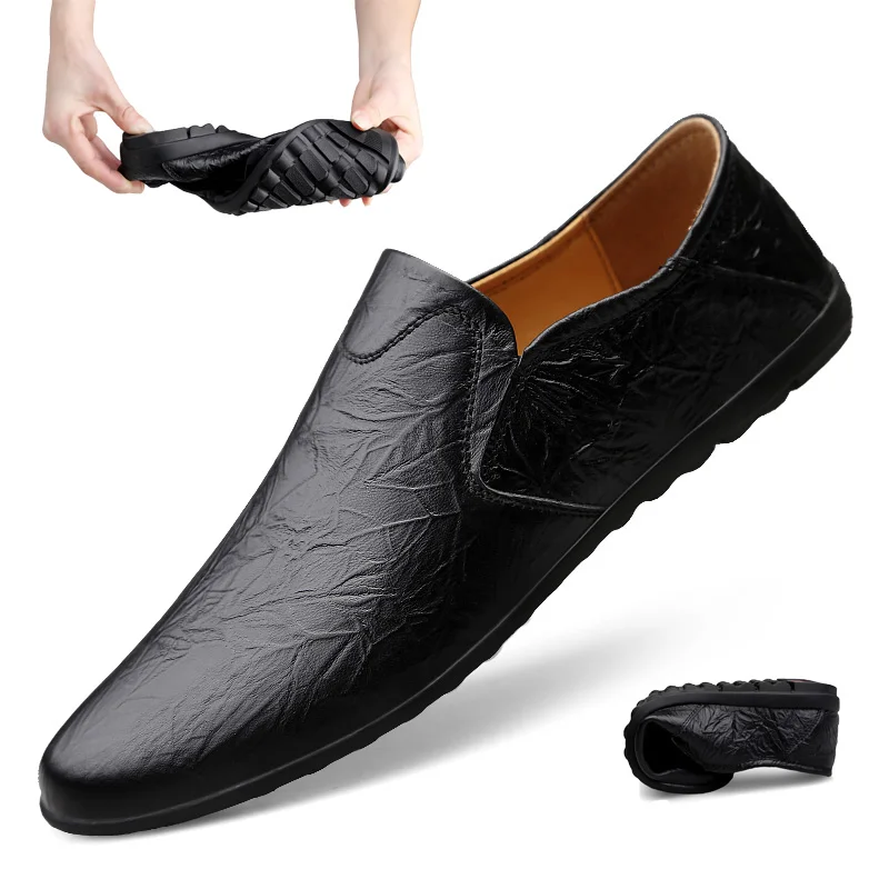 Mens Loafers Casual Shoes Italian Luxury Brand Summer Men Genuine Leather Mocassin Homme Light Slip on Boat | Обувь