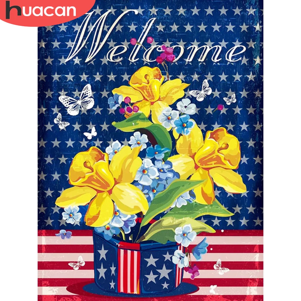 

HUACAN Painting By Number Flower Kits Drawing On Canvas DIY Picture By Number Welcome HandPainted Gift Home Decoration