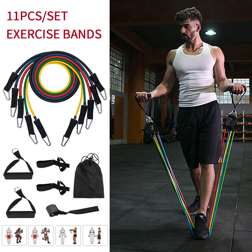 Набор эспандеров (11 шт.) тренировочные ленты с анкерными ручками ремешок на