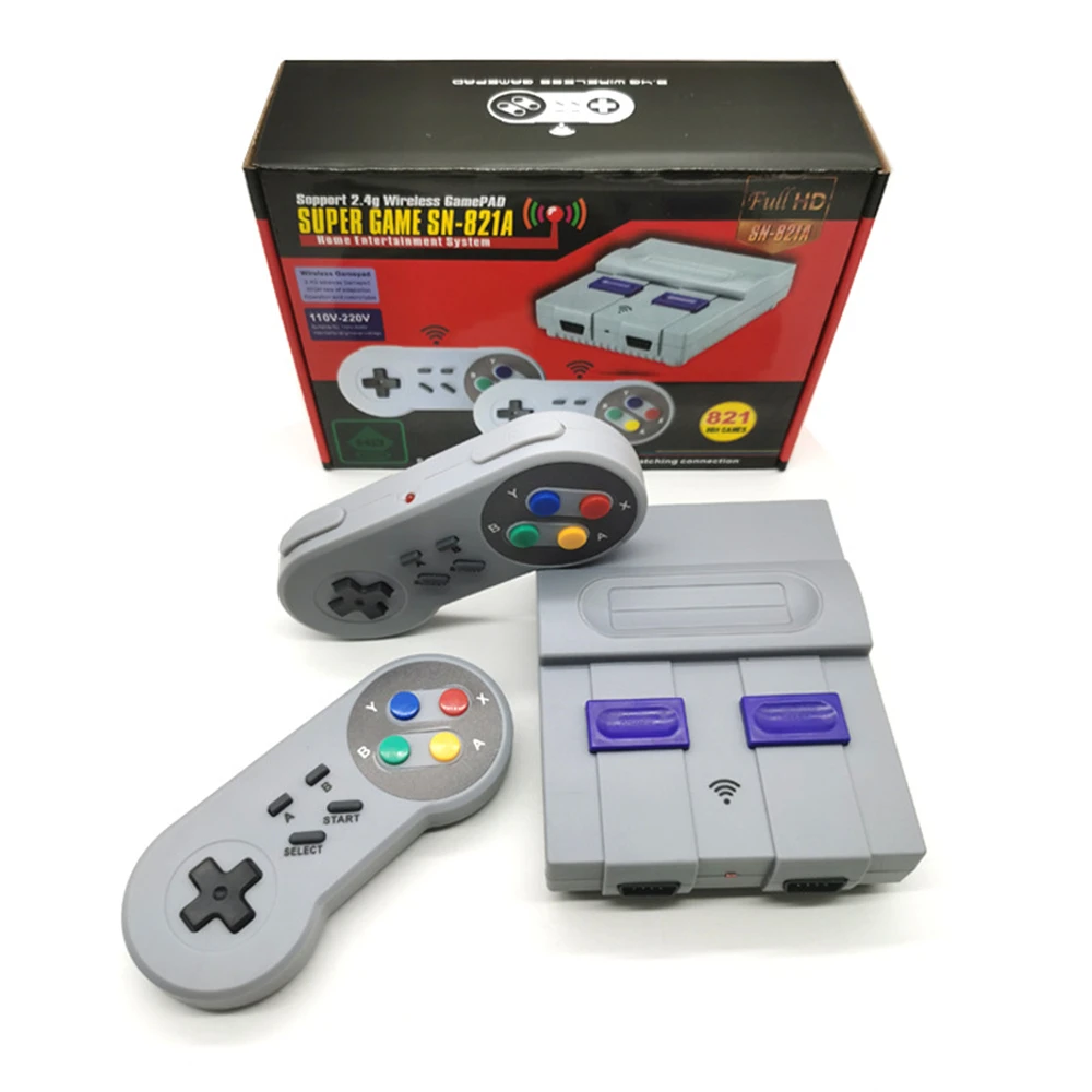 Игровая консоль в ретро стиле 821/1080 встроенных игр 2 беспроводных геймпада 4 ГГц HDMI