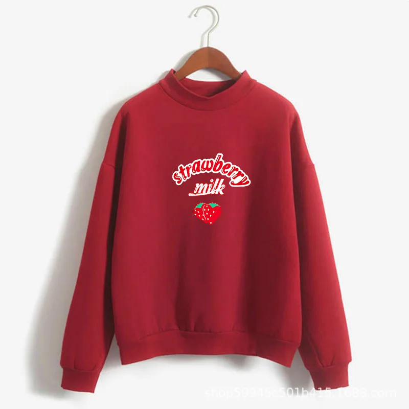

2021 Women's Strawberry Harajuku Hoodie Long Sleeve Letter Print Kawaii Pink Sweatshirt Casual All-match Women's Cute Pullover