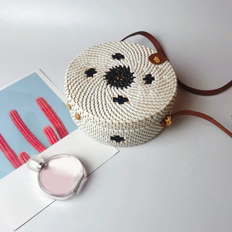 Женская цилиндрическая тканая сумка с кожаными пуговицами дизайнерская