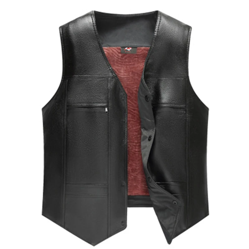 Men PU Leather Fleece Vest Men's Autumn And Winter middle-aged Fashion Loaded Coat Large Size | Мужская одежда
