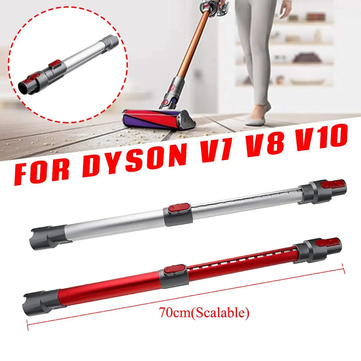 

Red/White Aluminum Alloy Telescopic Extension Tube Extended Rod Wand Pole For Dyson V7 V8 V10 V11 Handheld Vacuum Cleaners Parts