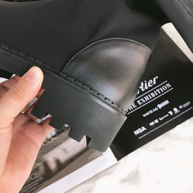 2020 облегающие сапоги до колена из лайкры зимние на платформе женские высокие