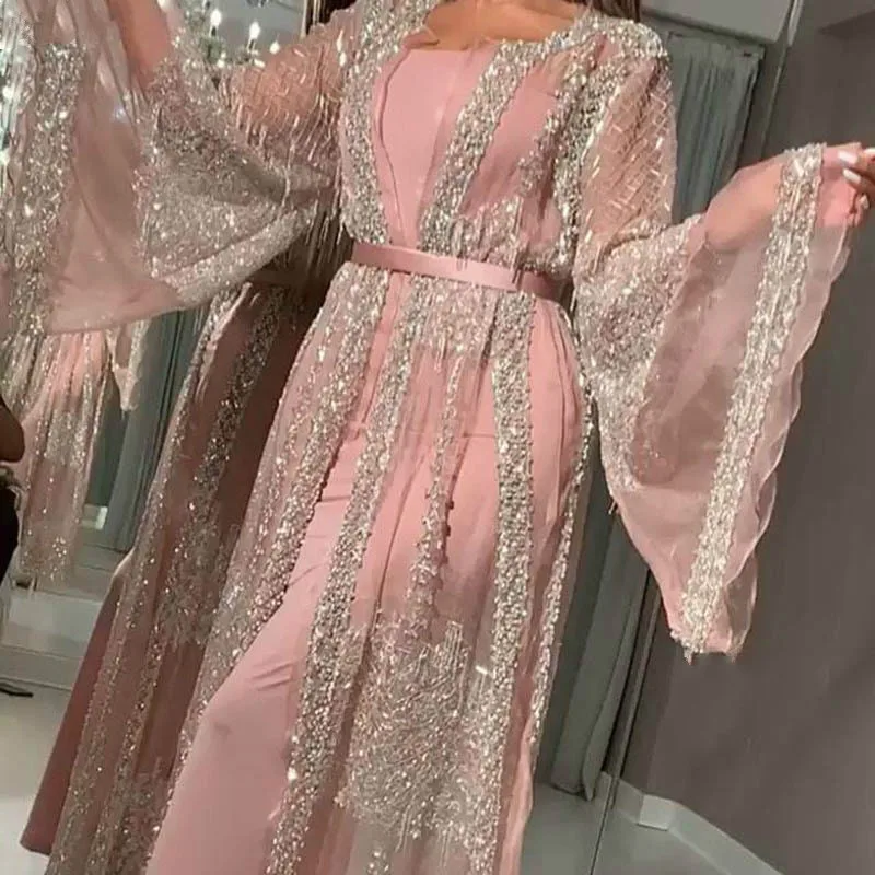 African Luxury Femme Kimono Kaftan Robe Dubai Islam Hijab Muslim Dress Abaya Caftan Marocain Qatar Oman Turkey Clothing 2 Pices