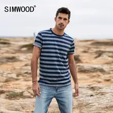 Мужская футболка в полоску SIMWOOD модная Повседневная дышащая из
