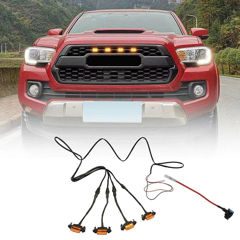 4 шт. передняя решетка для автомобиля желтые светодиодные фары Toyota Tacoma с грилем TRD