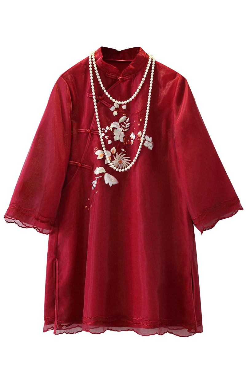 Китайский стиль вышивка женские Cheongsam высокое качество шифоновые рубашки|qipao