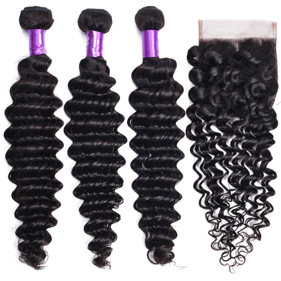 Бразильские волосы плетение пучок s с закрытием 3 пучка шнурка не Реми