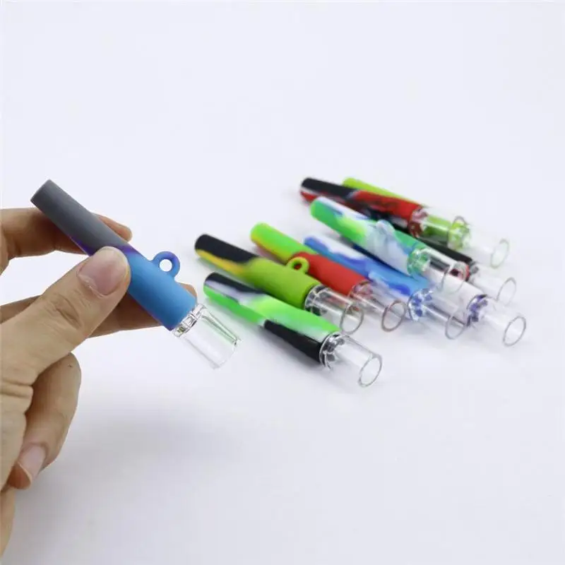 

New Colorful Portable Silicone Glass Tobacco Smoking Filter Pipes Mouthpiece HookahHolder Tube Pipe Herb Cigarette