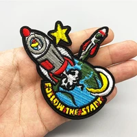 rocket leaving the earth embroidered patch iron on clothes for clothing stickers cartoon badges applique diy sewing decorative