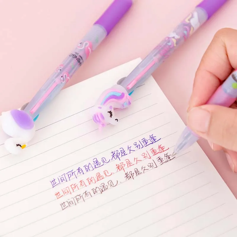 10Pcs/Lot Kawaii Cartoon Red Blue Black 3 Colors Pens Cute Unicorn Owl Flamingo Ballpoint Pen Graffiti School Office Stationery - купить по