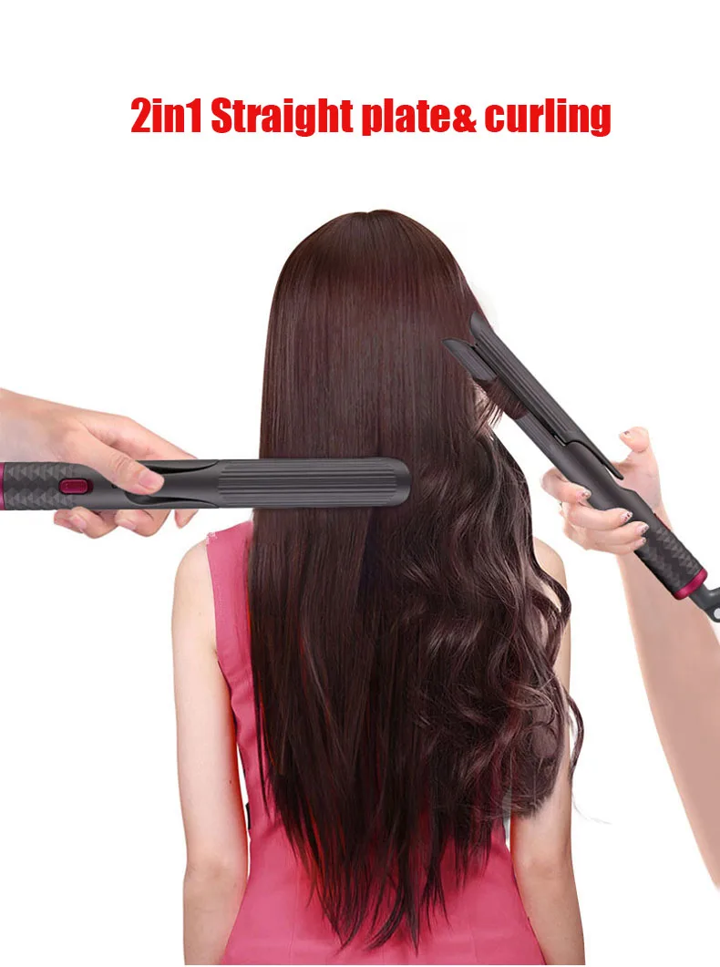 

Mini Hair Straightener 2 in 1 Ceramic Curly Straight Tourmaline Plate Beauty Flat Iron Heating Curler for Home Travel