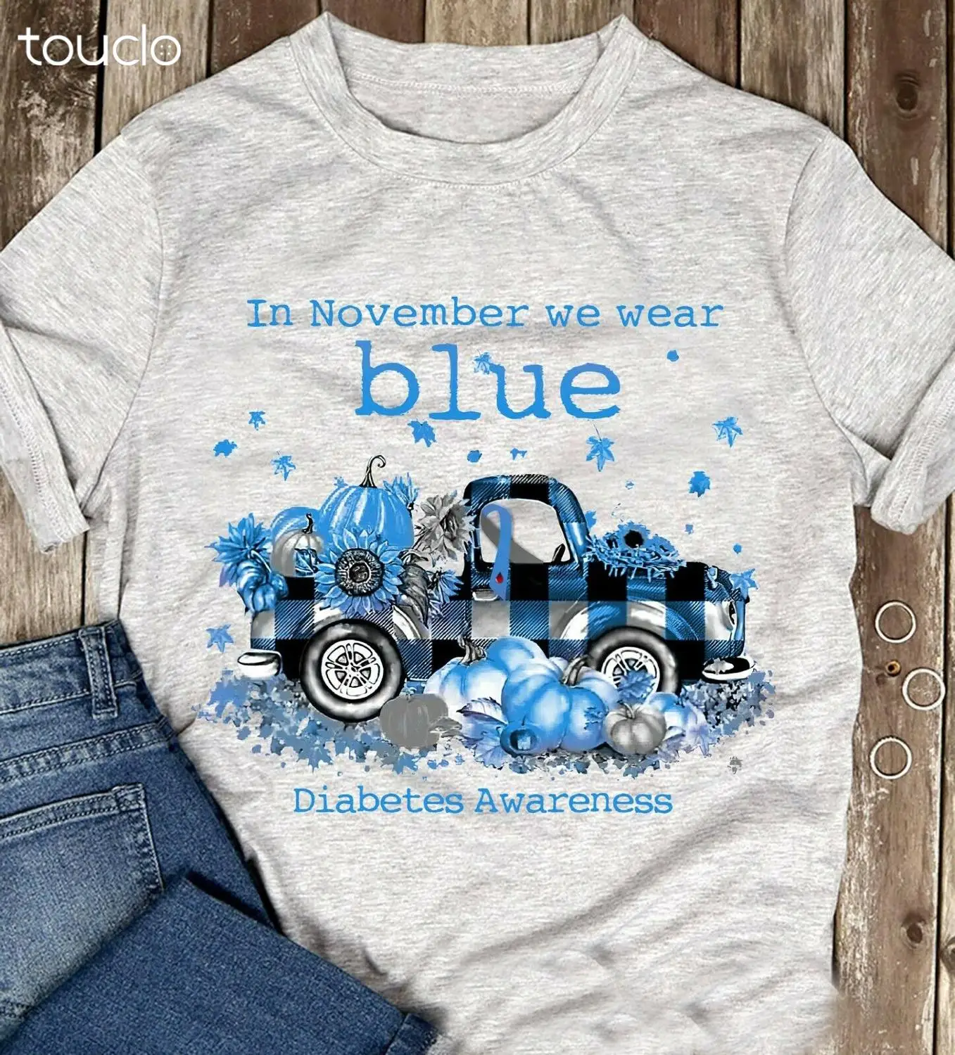 

In November We Wear Blue Diabetes Awareness Car Pumpkin Unisex T-Shirt