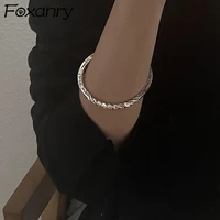 foxanry 925 stamp smiley face bracelets irregular texture bangles vintage simple design trendy couples party jewelry