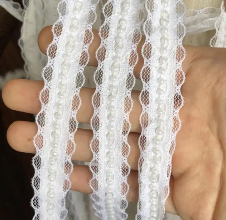 Аппликация из бисерной кружевной ткани 1 м 8 см гипюр отделка розовая белая желтая