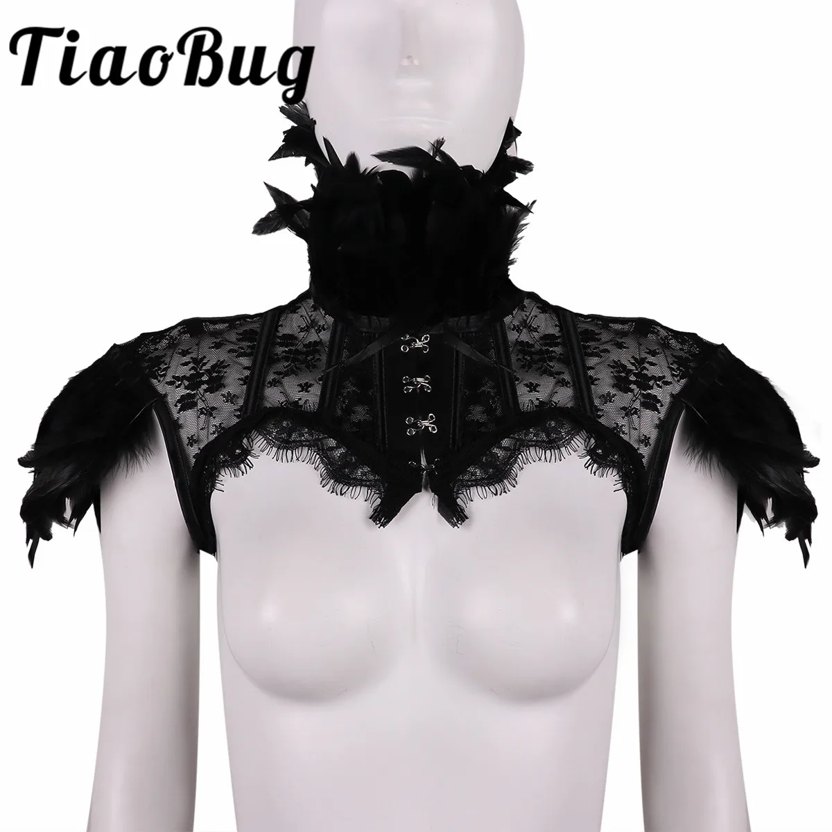 Женский Ретро винтажный панк готический перьевой воротник кружевная накидка