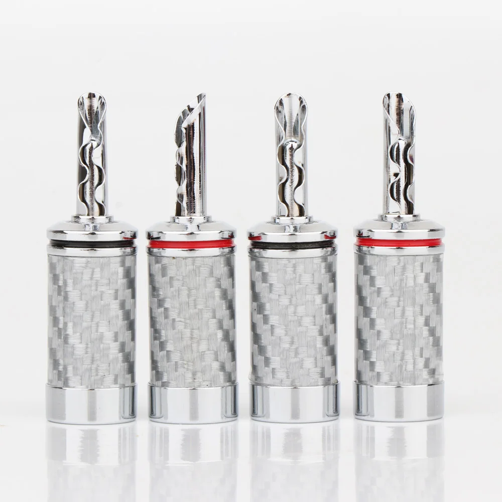 

Preffair BA1452 Black / White Carbon Fiber Pure Copper Rhodium Plated Banana Plug With Teeth hifi Audio Speaker Cable Plug