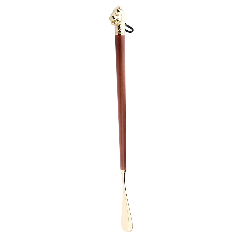 Shoe Horn 58cm Retro Durable Lion Head Long Metal Shoehorn Brown Wood Handled Shoe Lifter Spoon 58cm