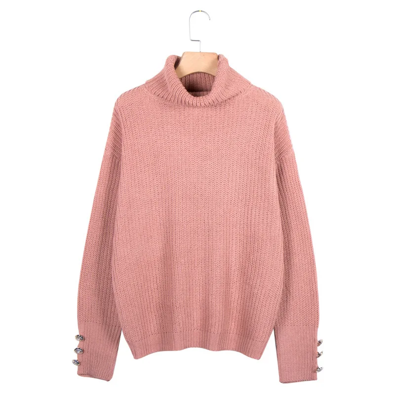 OMCHION Sueter Mujer 2020 New Turtleneck Button Pink Sweater Women Casual Loose Korean Pullover Winter Knitwear Jumper LCS02 | Женская