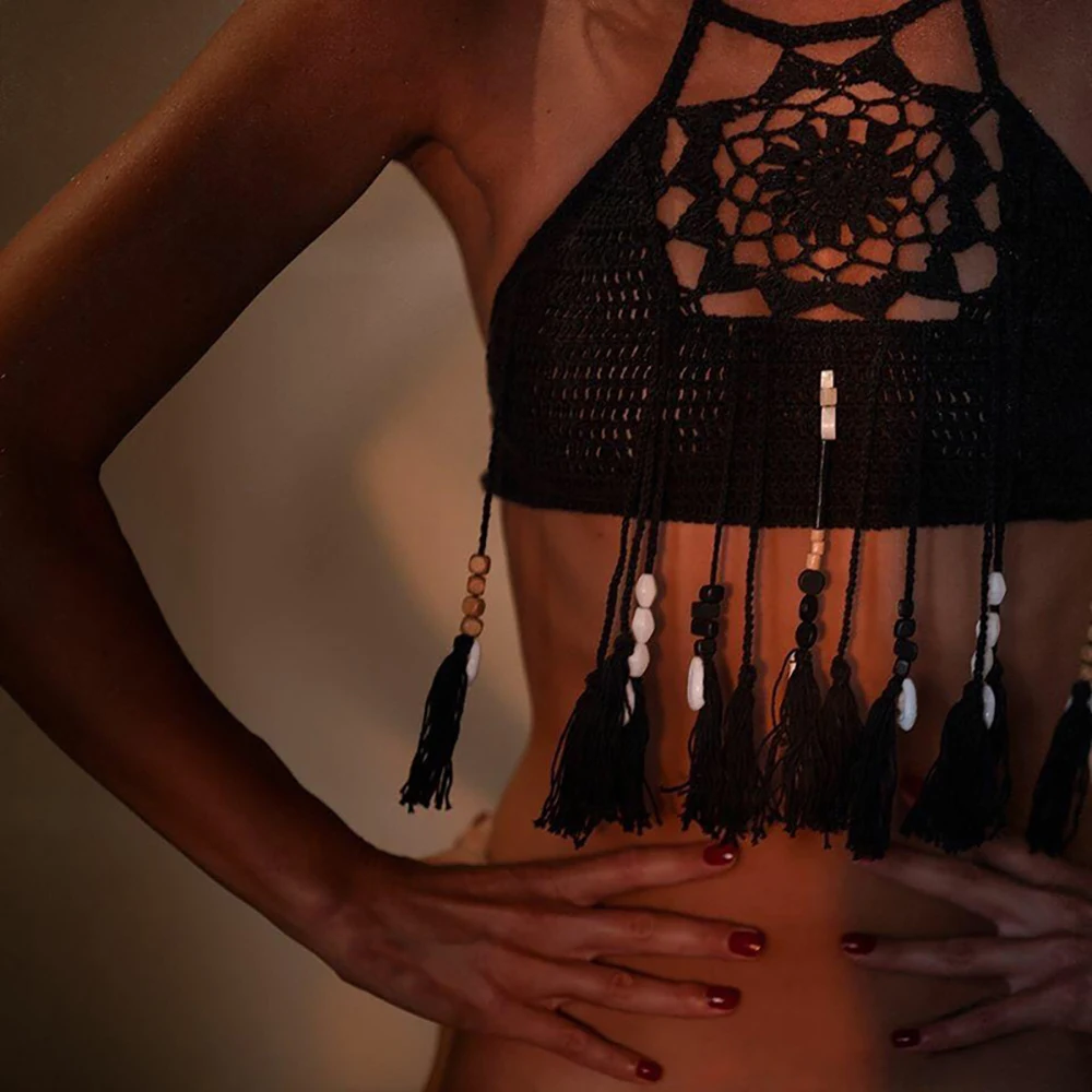 Сексуальный женский пуш ап бикини с кисточками Boho пляжный купальник бахрома