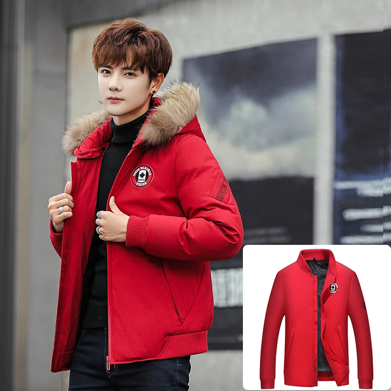 Winter down jacket men faux fur collar New outdoor warm down jacket men's fashion brand high quality