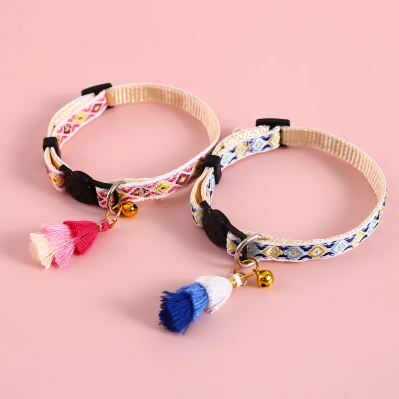 

Pet suffocation tassel bell cat dog collar adjustable double nylon dog supplies puppy accessories
