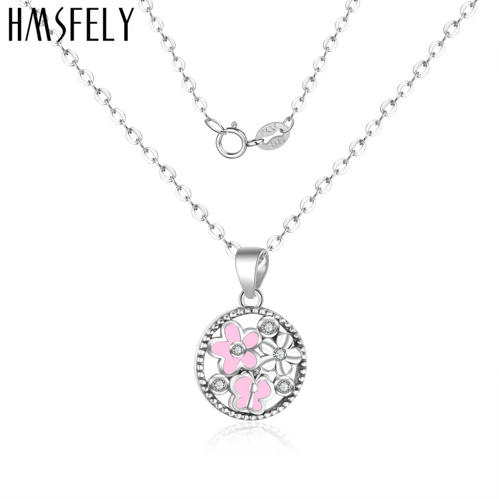 HMSFELY реальные 925 стерлингового серебра розовый цветок кулон ожерелье ювелирные