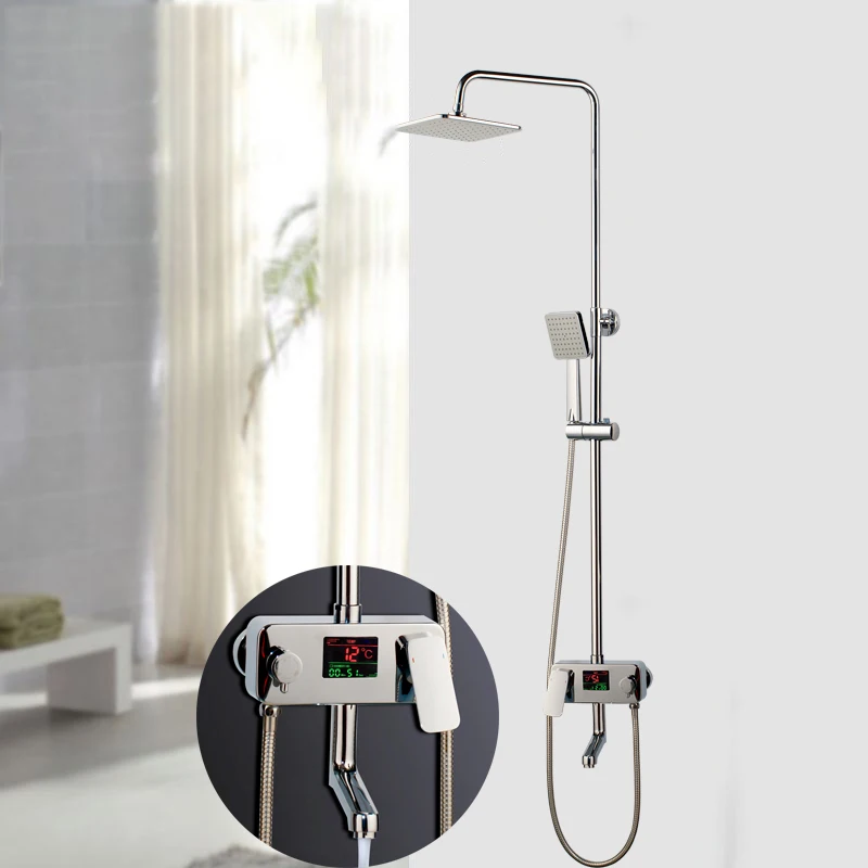 

Bathroom Shower Faucet Chrome Rainfall Shower Head & Strip Hand Shower Set Brass Kit Banheiro Preto Mixer Faucets