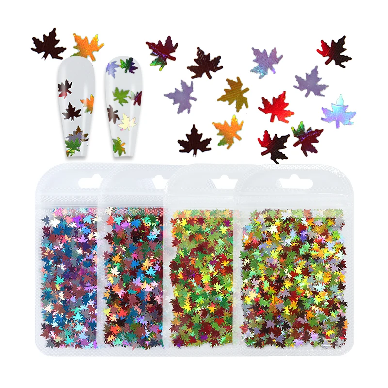4 упаковки рождественских кленовых листьев блеск для ногтевого дизайна