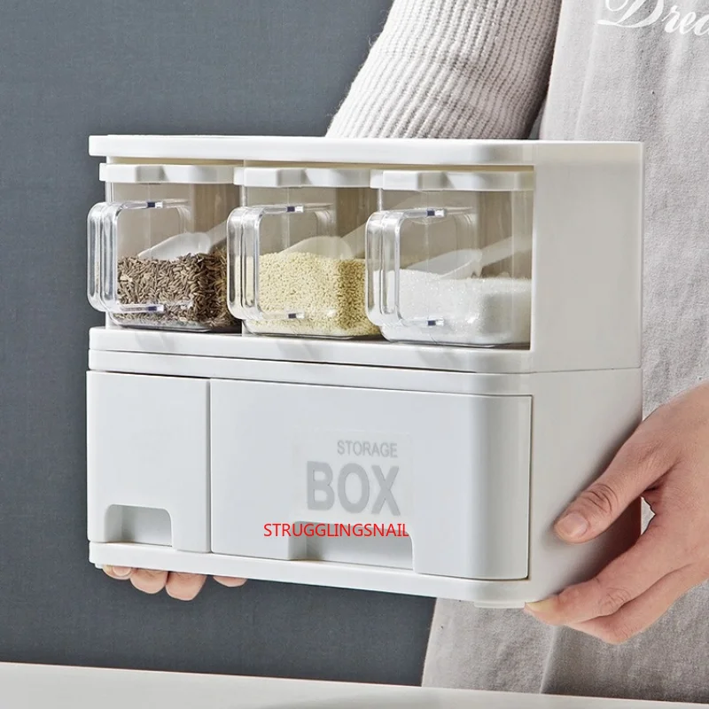 

Plastic Seasoning Storage Box Set Kitchen Organizer Rangement Cuisine Stackable Condiment Storage Container with Drawer