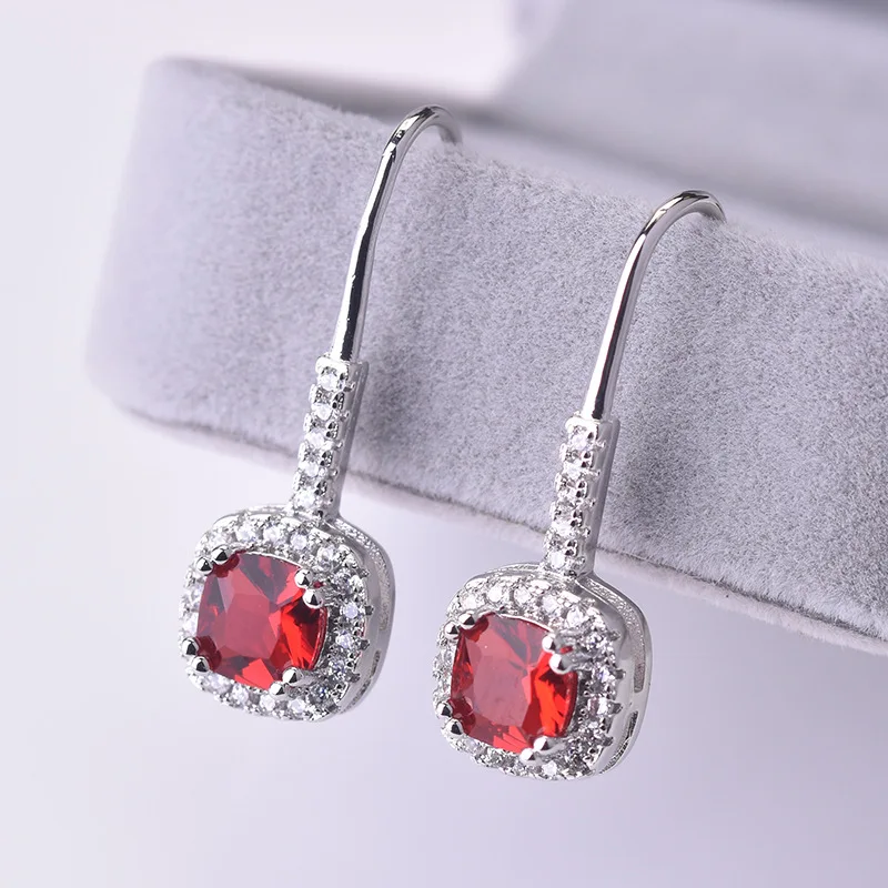 

Fashion 925 Sterling Silver Square Stud Earrings For Women Kids Wedding Jewelry boucle d'oreille Hypoallergenic