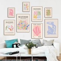 abstract matisse girl coral colorful leaf nordic posters and prints wall art canvas painting wall pictures for living room decor