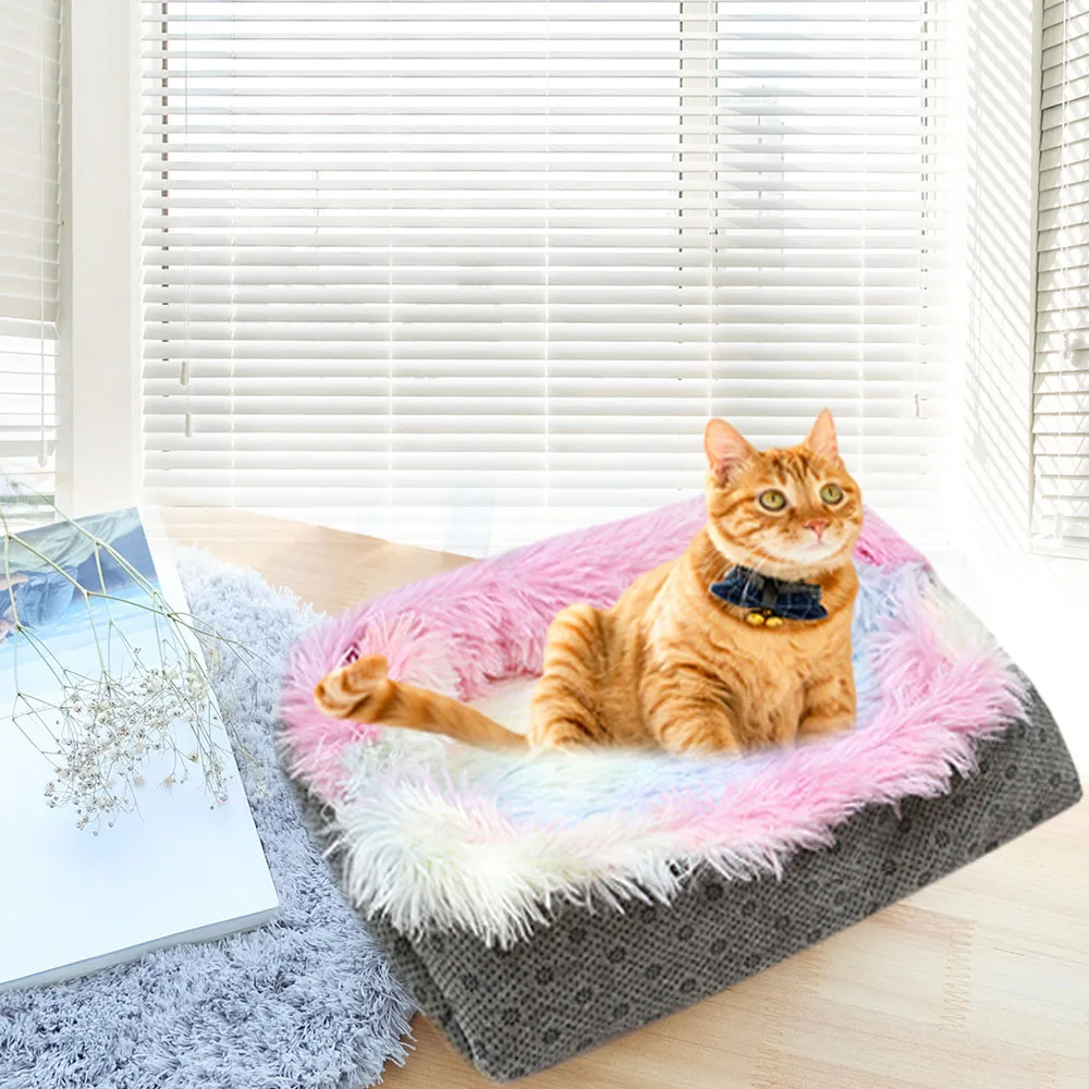 

Pet Bed Long Plush Foldable Bed Cat Sleeping House Nest Dog Winter Warm Mats Colorful Soft Mat for Cat Pet Supplies Accessories