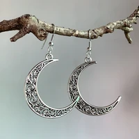 retro handmade hollow out moon dangle earring for women baroque design silver plated earring charm women nightclub party jewelry