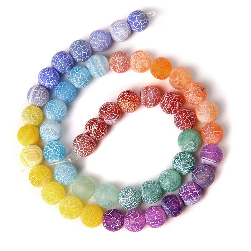 

Wholesale 7 Chakra Frost Cracked Agate Beads Natural Round Stone Healing Beads For Jewelry Making Diy Bracelet Handmade 6 8 10MM