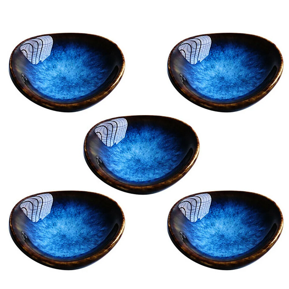 

5Pcs Blue Ceramic Glaze Chopstick Rest Spoon Fork Rest Table Decor Chinese Dining Table Accessories