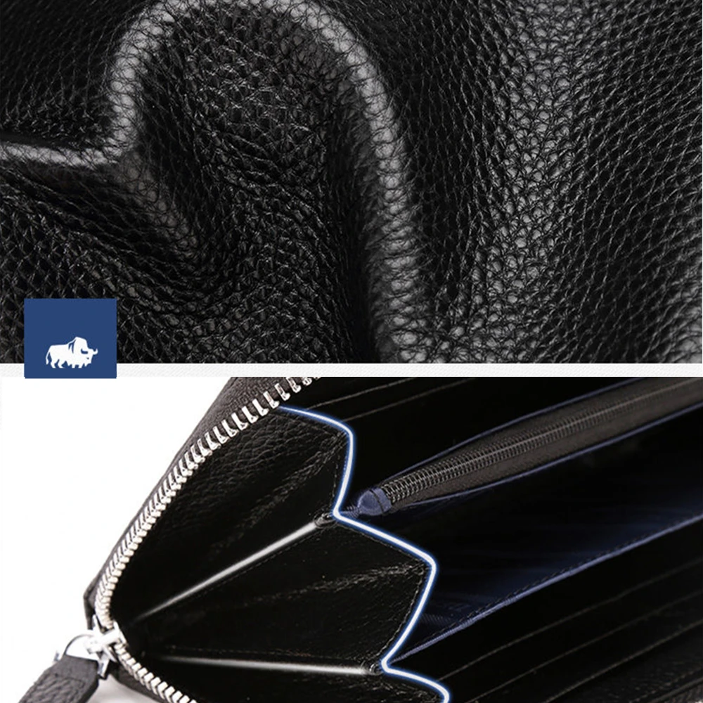 Бренд BISON DENIM, кошелек из натуральной кожи, RFID Блокировка, клатч, кошелек, держатель для карт, портмоне, кошелек на молнии, мужские длинные кошельки N8195