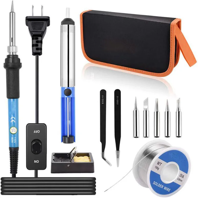

12 In1 Soldering Iron Kit, 60W Welding Tools with Adjustable Temp 200-450Â°C With 5 Soldering Tips Etc