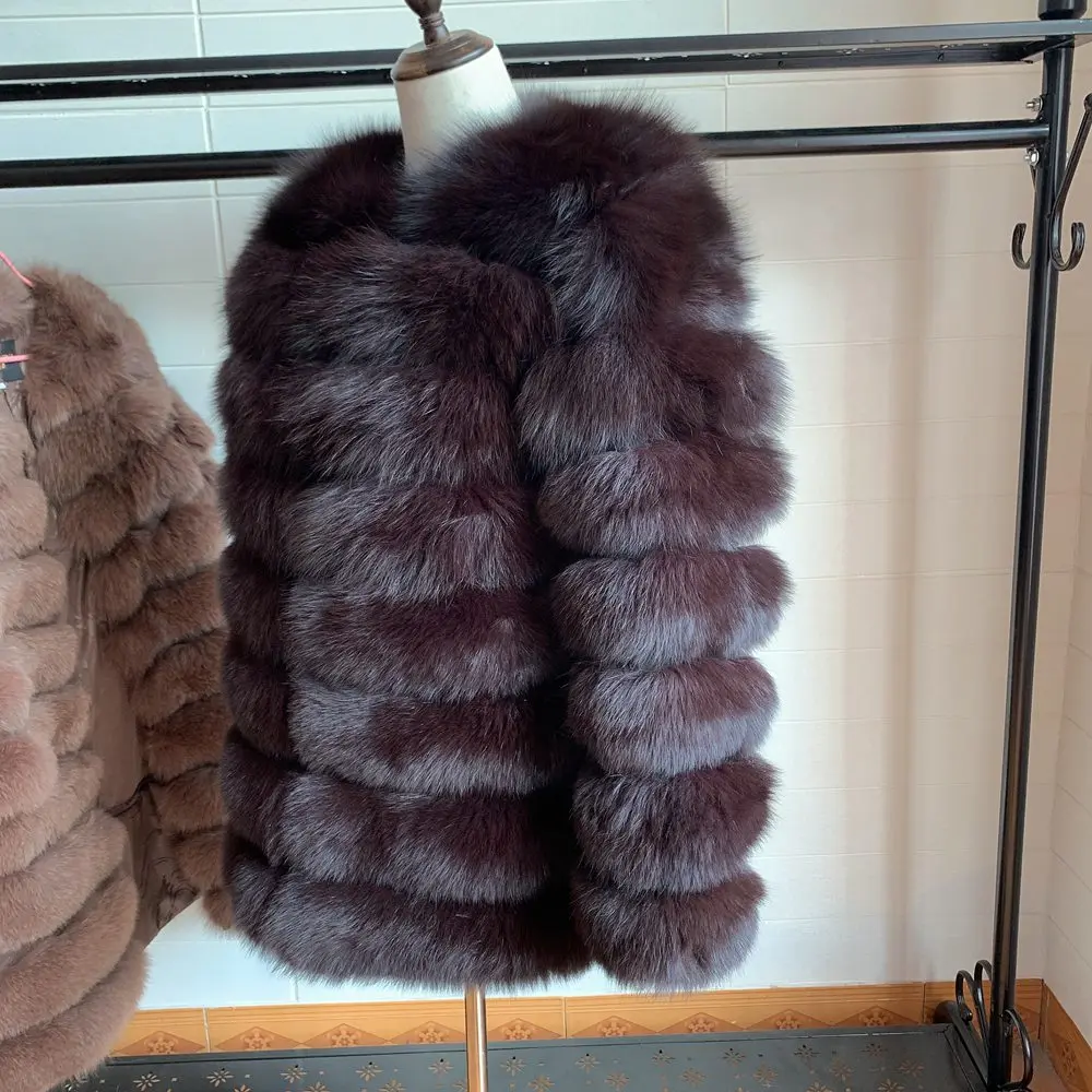 NEW 70CM women Long sleeves winter thick fur coat real fox fur jacket high quality fox coat stand collar outfit