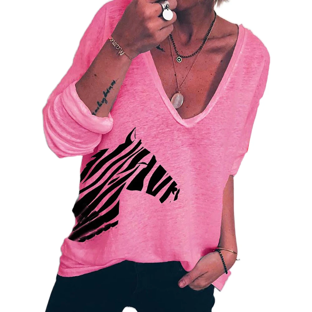 Women Casual Autumn Long Sleeve Zebra Print Loose T-shirt Blouse Top Streetwear | Женская одежда