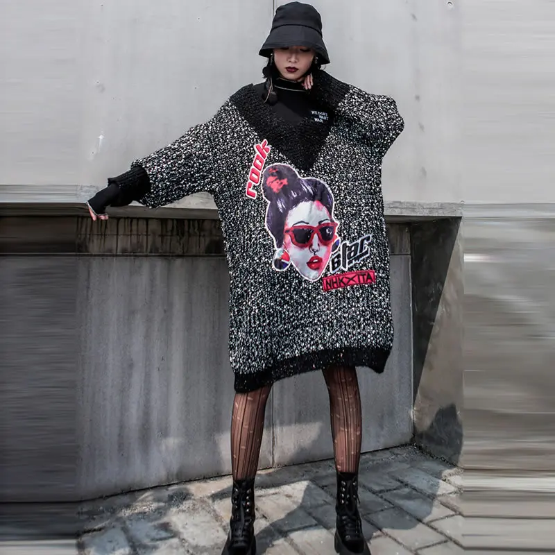 XITAO свитер с вышитым буквенным узором вязаный длинный 2019 осенние Элегантные