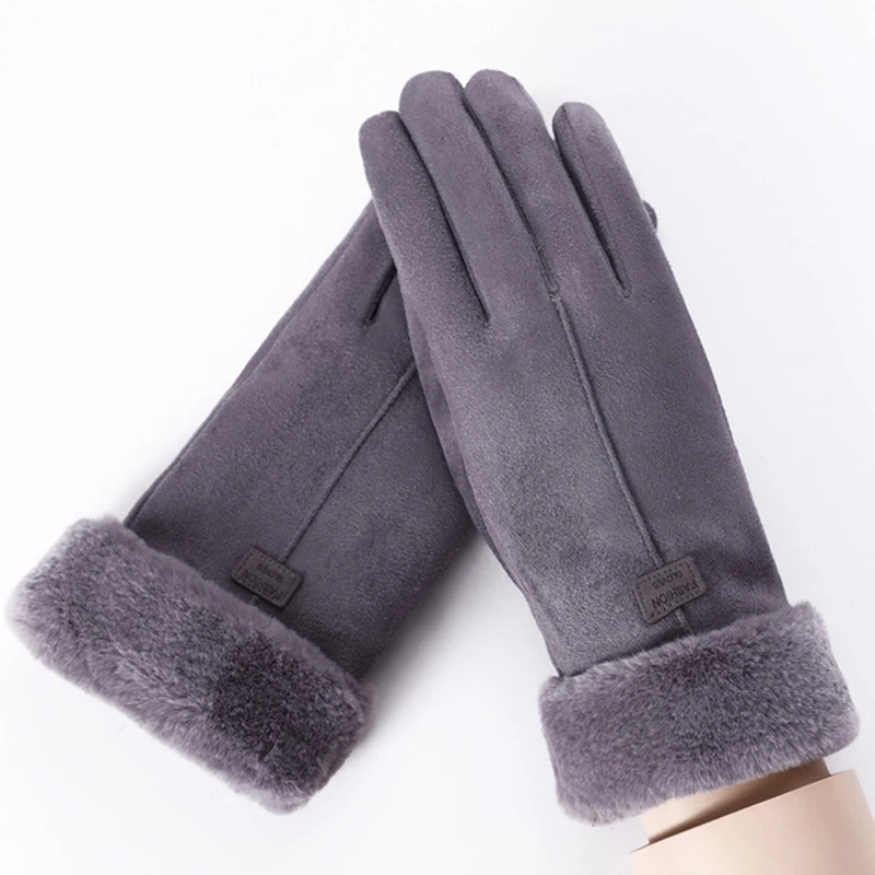Puimentiua Winter Female Wool Gloves Warmth Cashmere Suede Fabric Warm Thicken Plush Wrist Women Driving | Аксессуары для одежды
