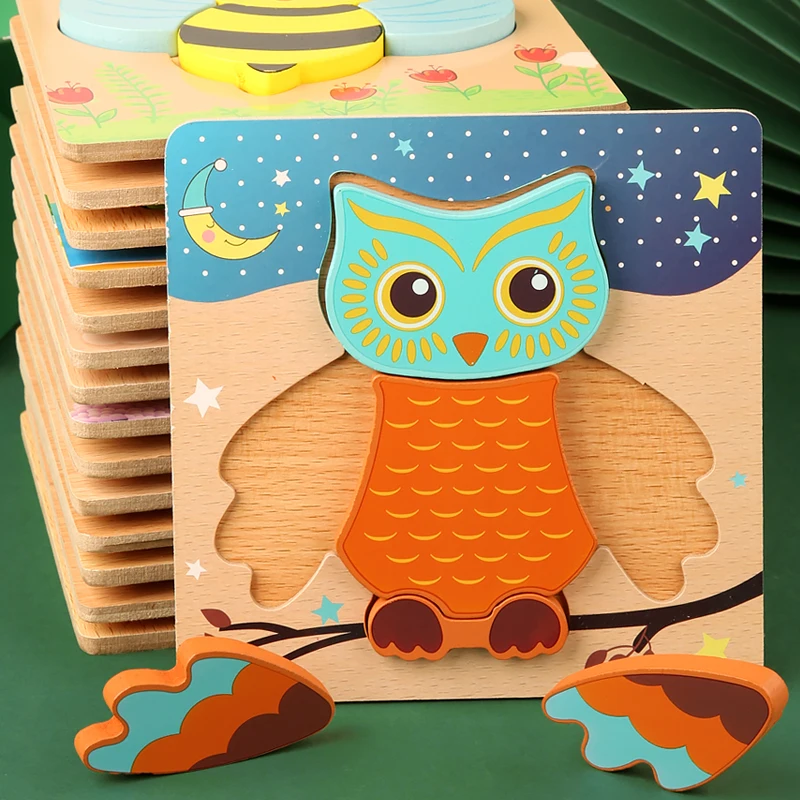

High Quality 3D Wooden Puzzles Educational Cartoon Animals Early Learning Cognition Intelligence Puzzle Game For Children Toys
