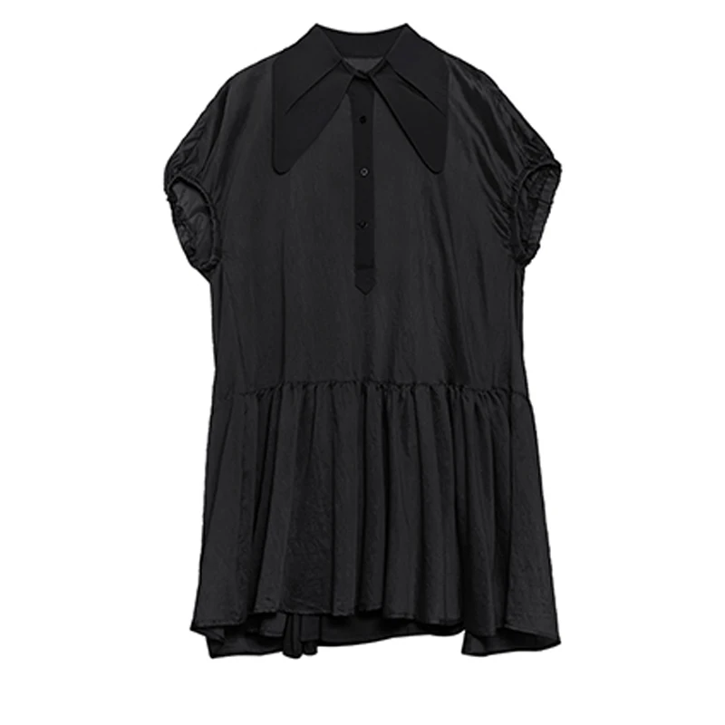 

Johnature Summer New Fashion Ruffles Women Dress 2021 Streetwear Turn-down Collar Short Sleeve 4 Colors Female Mini Dresses