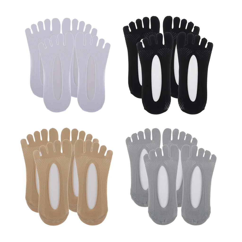 

2Pairs Women Low Cut Thin Silk Socks Invisible Five Fingers Ankle Invisible
